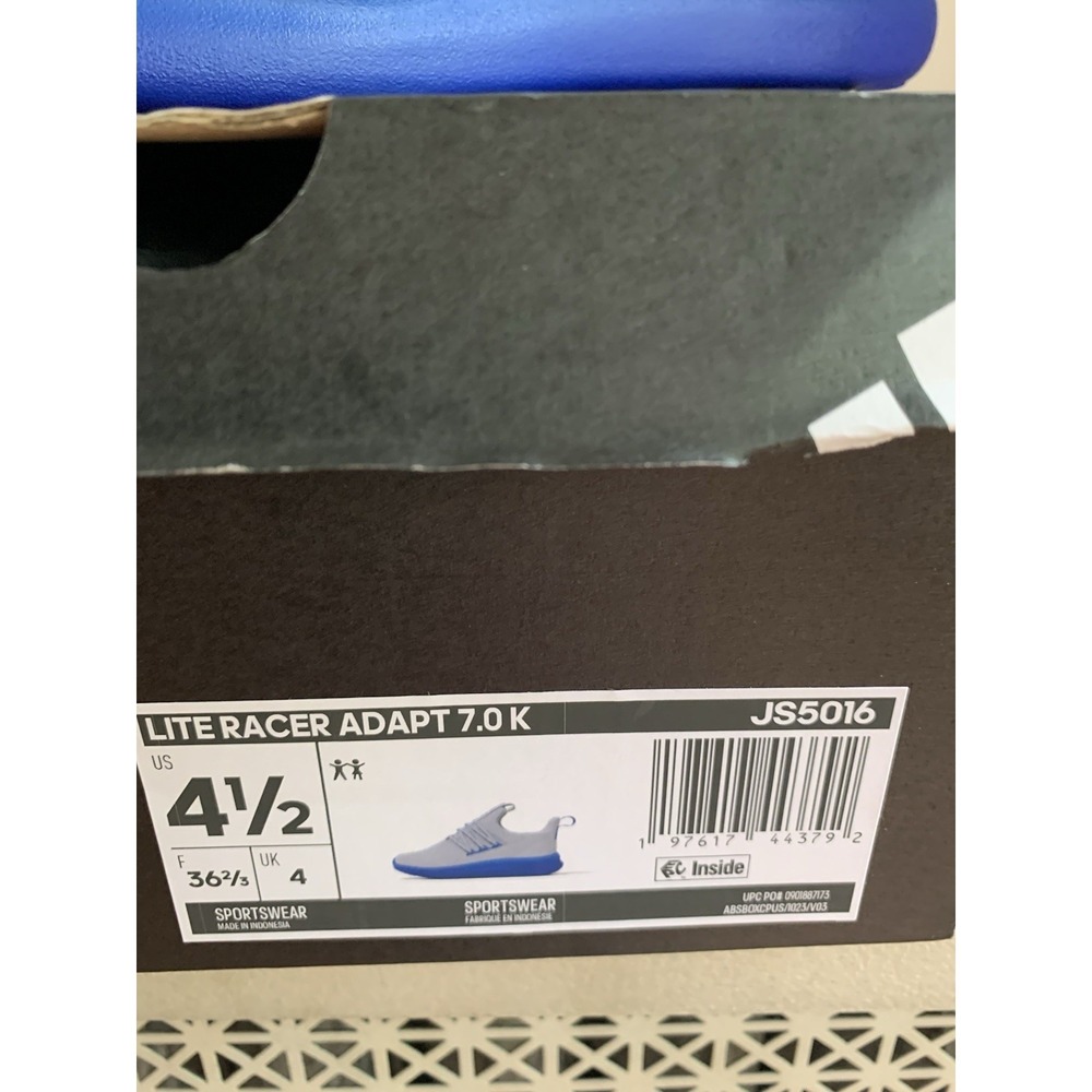 Adidas Lite Racer Adapt 7.0 K Sneakers JS5016 Grey Blue Size 4.5 Youth NEW W/Box - Picture 2 of 6